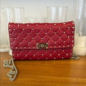 Valentino Garavani Rockstud Spike Chain Bag – Red Quilted Leather